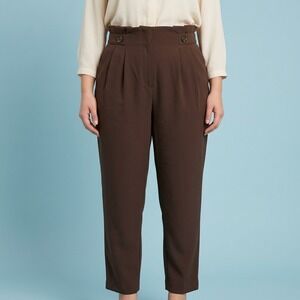 HM‎ High Waist Pleated Trousers Womens 12 Brown Button Accent Dress Pants